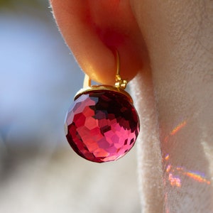 Red Crystal Earrings, Ruby Earrings Dangle, Garnet Drop Earrings, Faceted Crystal, Gold Lever Back, July Birthstone Jewelry image 3
