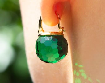 Emerald Crystal Dangle Earrings, Gold Plated Green Jewelry Gift for Women, May Birthstone Earrings