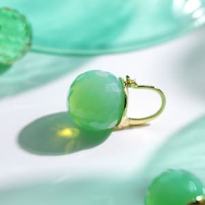 Green Opal Dangle Earrings, Jade Austrian Crystal Ball Earrings, Gold Plated Jewelry Gift for Women