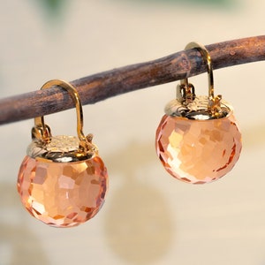 Morganite Earrings Dangle, Blush Earrings Gold, Crystal Earrings for Wedding, Bridesmaid Gift, Bridal Sparkly Faceted Jewelry image 6