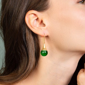 Green Crystal Teardrop Dangle Earrings, Emerald Water Drop Earrings, Sparkly Earrings Gold, Jewelry Gift for Women