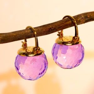 Lavender Earrings, Lilac Crystal Ball Dangle Earrings, Bridal Jewelry Gift For Women with Gold / Silver Options image 5