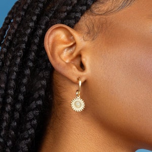 Sunflower Earrings Dangle, Dainty Floral Gold Earrings, Cute Flower Earrings for Woman image 1