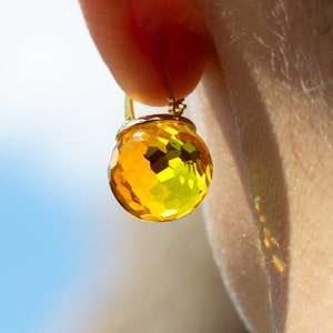 Citrine Earrings Dangle, Yellow Crystal Earrings, Yellow Drop Earrings Leverback, Yellow Earrings Gold, November Birthstone Earrings image 1