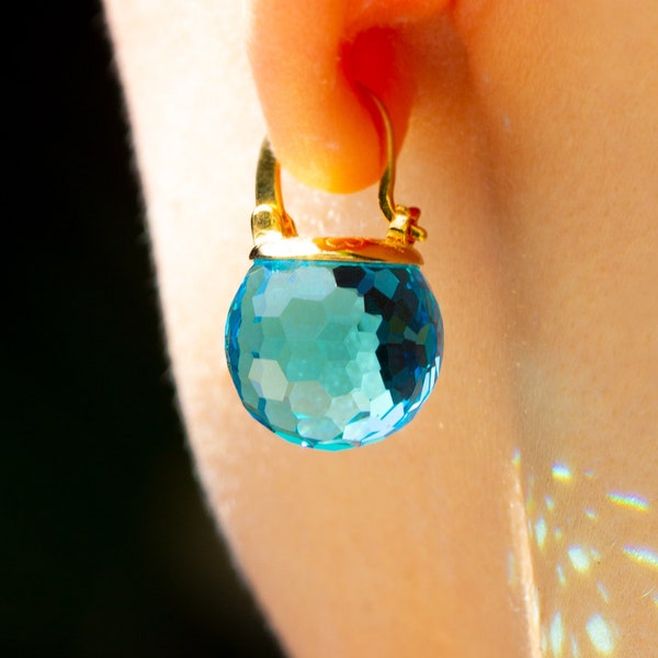 Aquamarine Earrings Dangle, Blue Crystal Earrings Leverback, Blue Earrings Gold, March Birthstone Earrings Gold