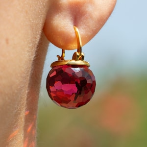 Red Crystal Earrings, Ruby Earrings Dangle, Garnet Drop Earrings, Faceted Crystal, Gold Lever Back, July Birthstone Jewelry image 2