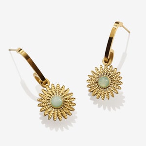 Sunflower Earrings Dangle, Dainty Floral Gold Earrings, Cute Flower Earrings for Woman image 3