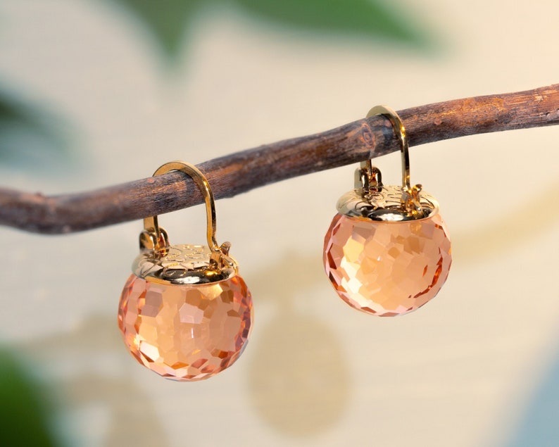 Morganite Earrings Dangle, Blush Earrings Gold, Crystal Earrings for Wedding, Bridesmaid Gift, Bridal Sparkly Faceted Jewelry image 6