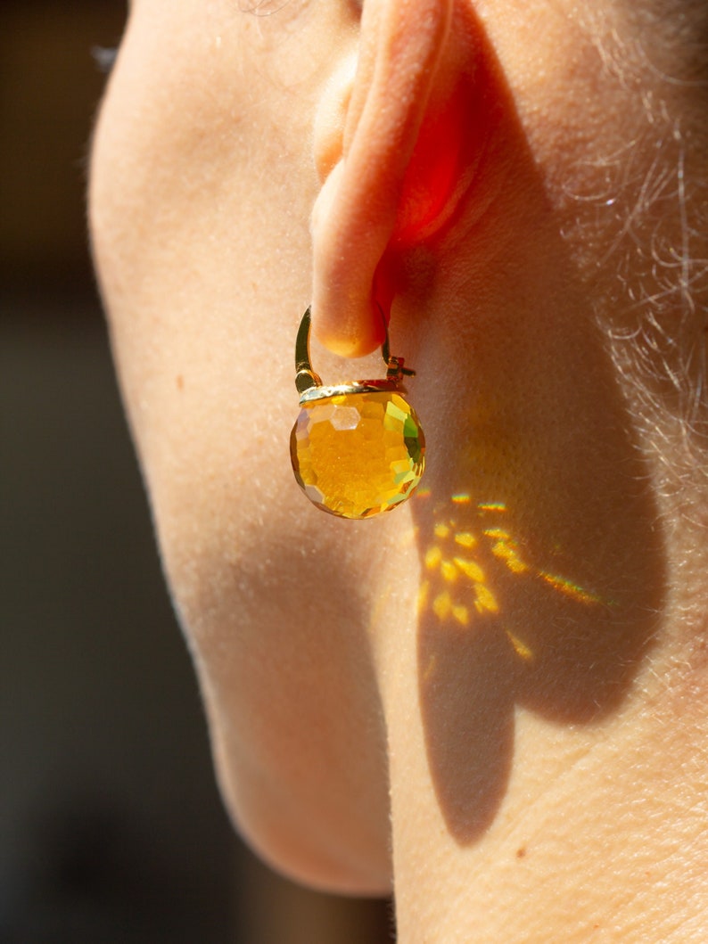 Citrine Earrings Dangle, Yellow Crystal Earrings, Yellow Drop Earrings Leverback, Yellow Earrings Gold, November Birthstone Earrings image 6