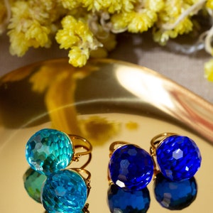 Royal Blue Earrings Dangle, Sapphire Earrings Gold, Deep Blue Earrings, Crystal Earrings Drop, Leverback Sparkly Faceted Sphere Jewelry image 6