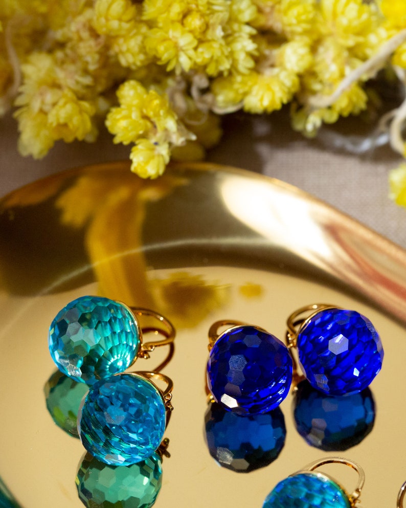 Royal Blue Earrings Dangle, Sapphire Earrings Gold, Deep Blue Earrings, Crystal Earrings Drop, Leverback Sparkly Faceted Sphere Jewelry image 6