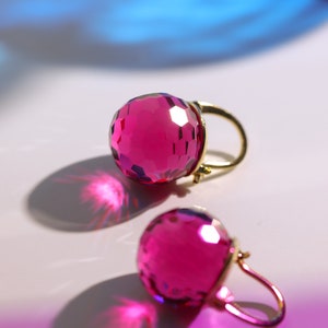 Pink Tourmaline Crystal Earrings, Fuchsia Dangle Earrings, Austrian Crystal Ball Jewelry for Women, Sparkling Earrings image 4