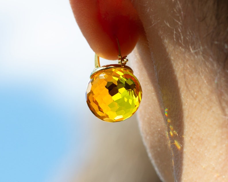 Citrine Earrings Dangle, Yellow Crystal Earrings, Yellow Drop Earrings Leverback, Yellow Earrings Gold, November Birthstone Earrings image 1