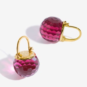 Pink Tourmaline Crystal Earrings, Fuchsia Dangle Earrings, Austrian Crystal Ball Jewelry for Women, Sparkling Earrings image 5