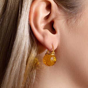 Citrine Earrings Dangle, Yellow Crystal Earrings, Yellow Drop Earrings Leverback, Yellow Earrings Gold, November Birthstone Earrings image 5