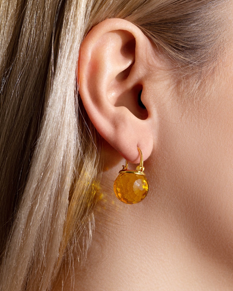 Citrine Earrings Dangle, Yellow Crystal Earrings, Yellow Drop Earrings Leverback, Yellow Earrings Gold, November Birthstone Earrings image 5