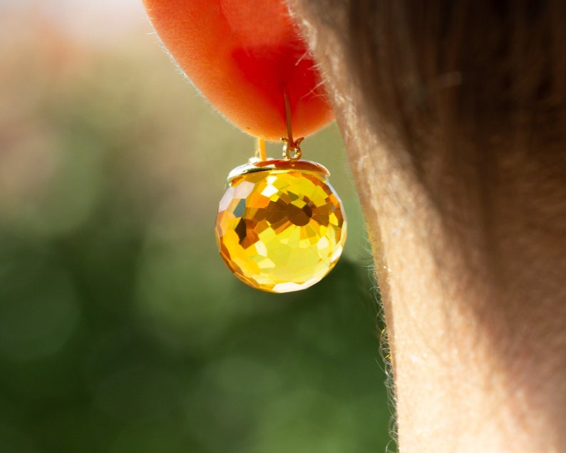 Citrine Earrings Dangle, Yellow Crystal Earrings, Yellow Drop Earrings Leverback, Yellow Earrings Gold, November Birthstone Earrings image 2