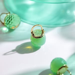Green Opal Dangle Earrings, Jade Austrian Crystal Ball Earrings, Gold Plated Jewelry Gift for Women image 2