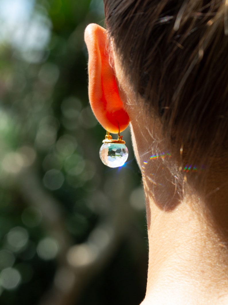 Clear Crystal Earrings, Clear Quartz Earrings Dangle, Crystal Ball Earrings, Faceted Crystal Jewelry Gold, Transparent Wedding Earrings image 3