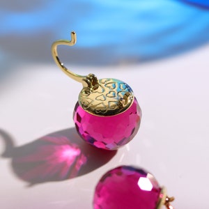 Pink Tourmaline Crystal Earrings, Fuchsia Dangle Earrings, Austrian Crystal Ball Jewelry for Women, Sparkling Earrings image 2