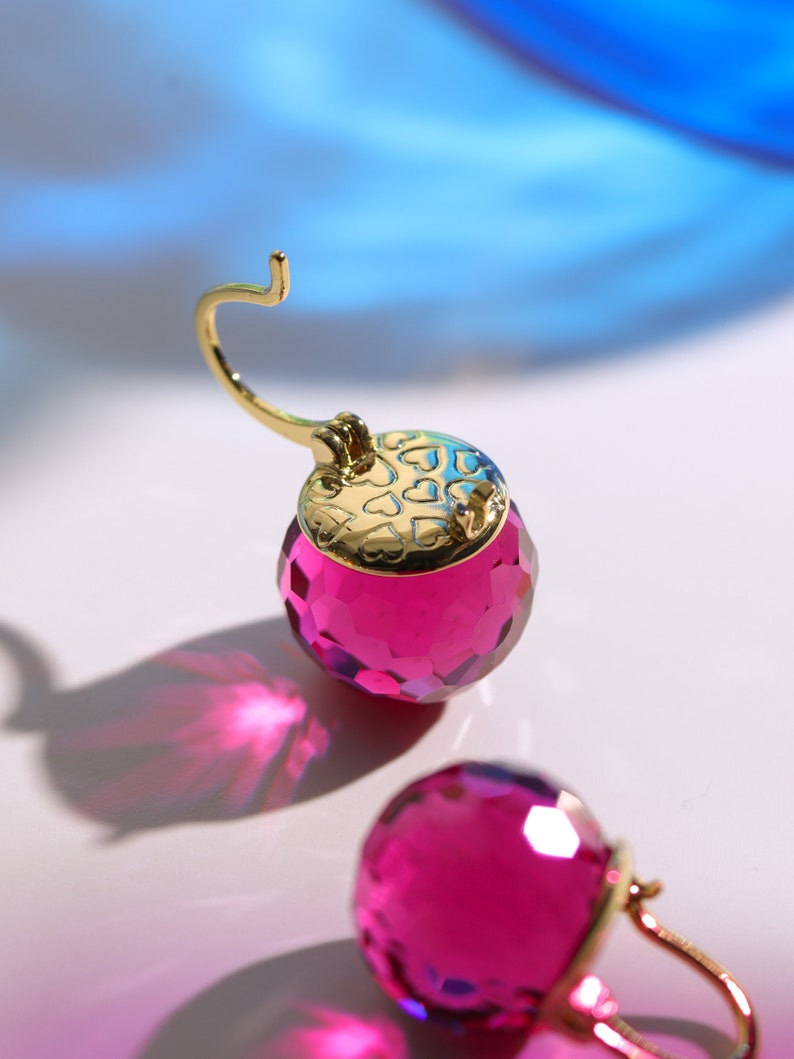 Pink Tourmaline Crystal Earrings, Fuchsia Dangle Earrings, Austrian Crystal Ball Jewelry for Women, Sparkling Earrings image 2