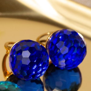 Royal Blue Earrings Dangle, Sapphire Earrings Gold, Deep Blue Earrings, Crystal Earrings Drop, Leverback Sparkly Faceted Sphere Jewelry image 5