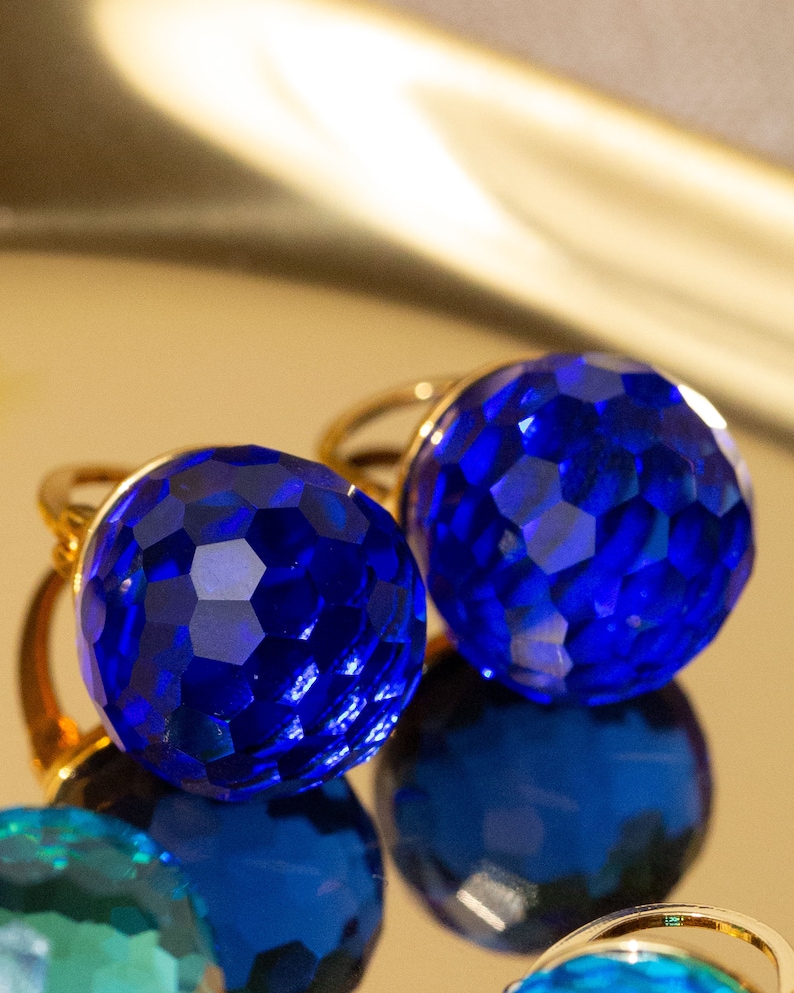 Royal Blue Earrings Dangle, Sapphire Earrings Gold, Deep Blue Earrings, Crystal Earrings Drop, Leverback Sparkly Faceted Sphere Jewelry image 5