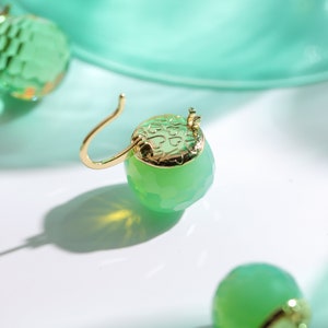 Green Opal Dangle Earrings, Jade Austrian Crystal Ball Earrings, Gold Plated Jewelry Gift for Women image 3