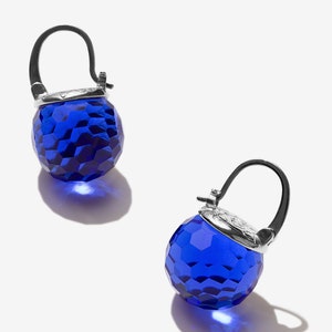 Royal Blue Earrings Dangle, Sapphire Earrings Gold, Deep Blue Earrings, Crystal Earrings Drop, Leverback Sparkly Faceted Sphere Jewelry Silver