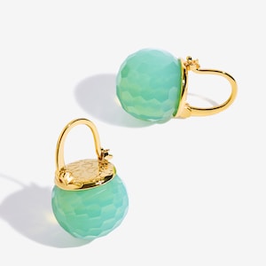 Green Opal Dangle Earrings, Jade Austrian Crystal Ball Earrings, Gold Plated Jewelry Gift for Women image 4
