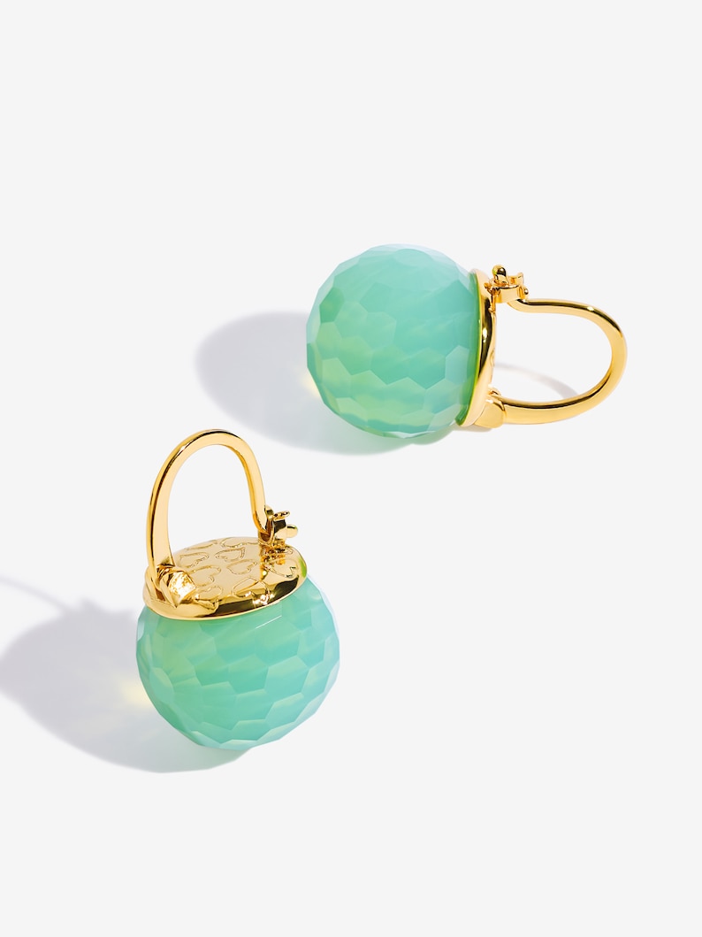 Green Opal Dangle Earrings, Jade Austrian Crystal Ball Earrings, Gold Plated Jewelry Gift for Women image 4