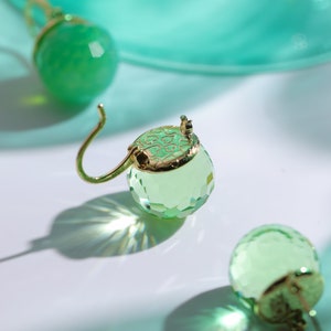 Mint Green Dangle Earrings, Peridot Austrian Crystal Ball, Sparkly Sphere Gold Lever Back Earrings, August Birthstone Jewelry for Women image 3