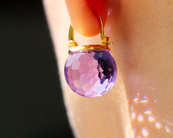 Pendientes de lavanda, pendientes colgantes de bola de cristal lila, regalo de joyería nupcial para mujeres con opciones de oro / plata