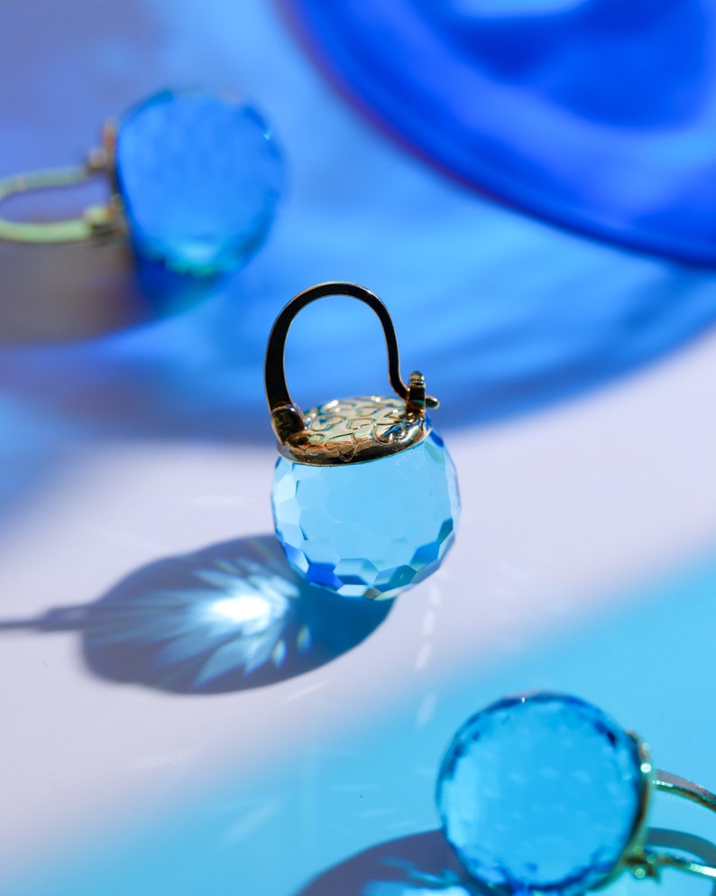 Aquamarine Earrings Dangle, Blue Crystal Earrings Leverback, Blue Earrings Gold, March Birthstone Earrings Gold image 6