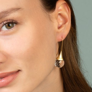Clear Quartz Teardrop Crystal Earrings Dangle, Transparent Water Drop Earrings, Sparkly Earrings Gold, Jewelry Gift for Women