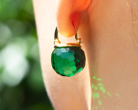 Green crystal drop earrings deals