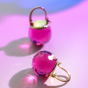 Pink Tourmaline Crystal Earrings, Fuchsia Dangle Earrings, Austrian Crystal Ball Jewelry for Women, Sparkling Earrings image 3