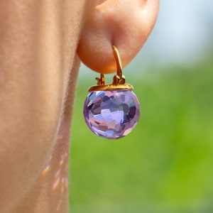 Lavender Earrings, Lilac Crystal Ball Dangle Earrings, Bridal Jewelry Gift For Women with Gold / Silver Options image 2