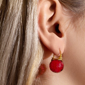 Red Crystal Earrings, Ruby Earrings Dangle, Garnet Drop Earrings, Faceted Crystal, Gold Lever Back, July Birthstone Jewelry image 4