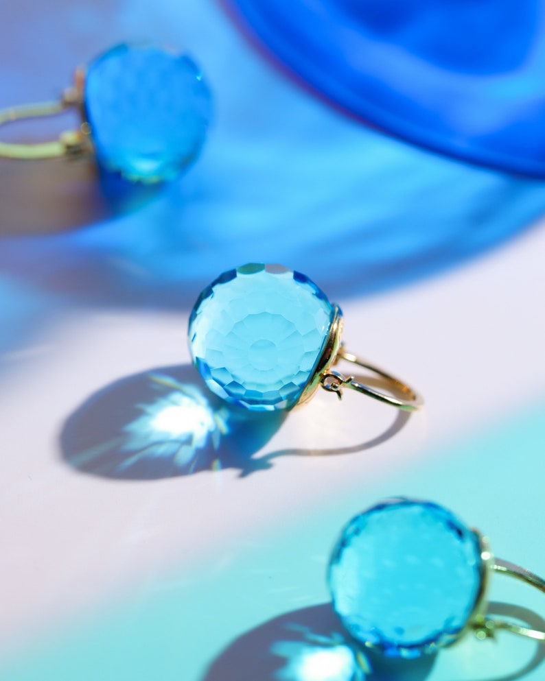 Aquamarine Earrings Dangle, Blue Crystal Earrings Leverback, Blue Earrings Gold, March Birthstone Earrings Gold image 7