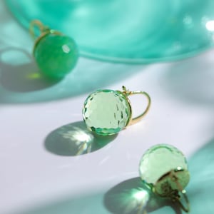 Mint Green Dangle Earrings, Peridot Austrian Crystal Ball, Sparkly Sphere Gold Lever Back Earrings, August Birthstone Jewelry for Women image 2