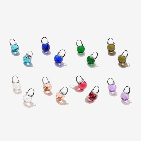 Sphere Crystal Earrings, Sparkling Crystal Dangle Earrings, Sterling Silver Leverback Closure, Dazzling Color Variations