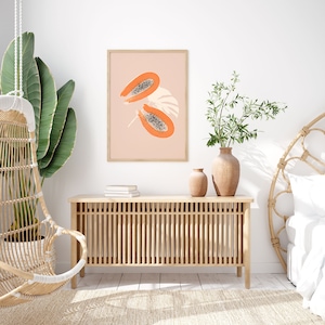 Papaya Art Print | Abstract Papaya Fruit Printable Wall Art | Tropical Fruit Art for Kitchen Digital Download Wall Art Printable
