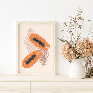 Papaya Art Print | Abstract Papaya Fruit Printable Wall Art | Tropical Fruit Art for Kitchen Digital Download Wall Art Printable