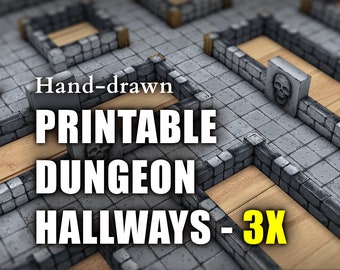 Printable Dungeon Tiles: 3-tile-wide hallway modules