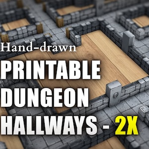 Printable Dungeon Tiles: 2-tile-wide hallway modules