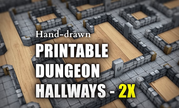 Printable Dungeon Tiles: 2-tile-wide Hallway Modules - Etsy