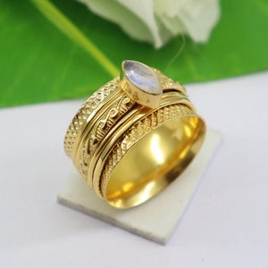 Rainbow Moonstone Spinner Ring: Gold Plated 925 Sterling Silver Anxiety Ring