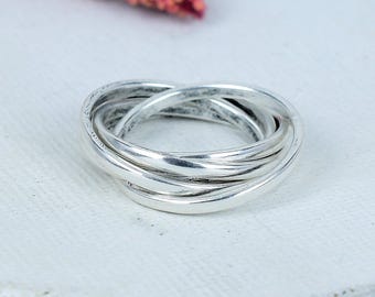 Set sterlingzilveren stapelringen: gehamerd, gedraaid, dun, dik