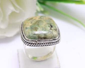 Handmade Rhyolite Rainforest Jasper Ring: 925 Silver Gemstone